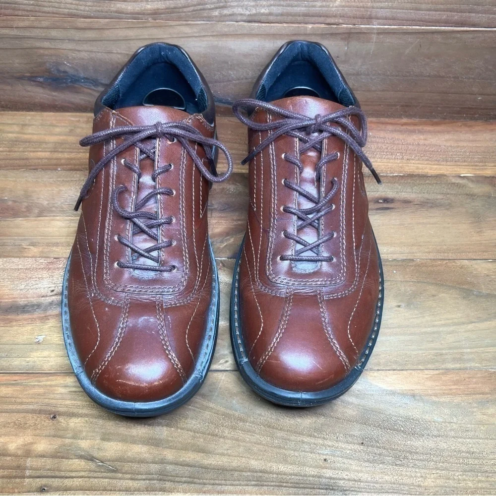 Ecco Shock Point Leather Brown Dress Casual Shoes Made In Thailand Men's 8.5